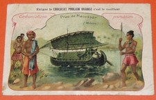 CHROMO 1900-1930 CHOCOLAT POULAIN EMBARCATIONS PRIMITIVES PRAO MACASSAR MALAISIE