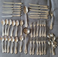 Ancienne Ménagère Achille Princet En Métal Argenté 3,1 Kg Et 49 Pièces Vintage 