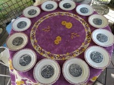 12 Assiettes Parlantes anciennes Terre de Fer HB et Cie Jeanne d Arc Décor Rose