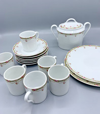 Service à café Apilco Limoges – Yves Deshoulieres – porcelaine décor fleurs rose