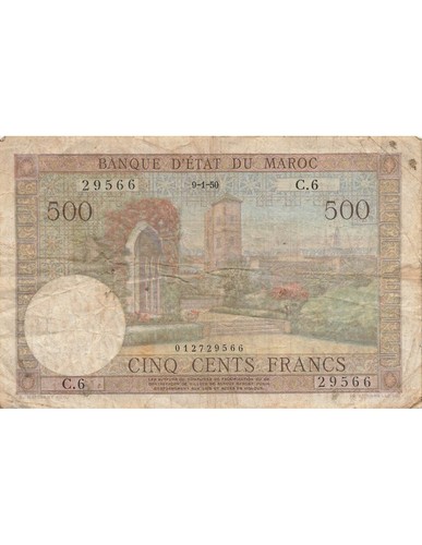 Maroc 500 francs 01 1950 - maroc,