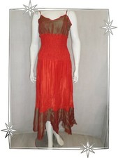 + -  Robe D'été à Bretelles Orange Aspect Froissé  Indies Taille 2