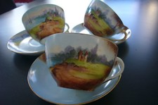 PORCELAINE FINE  DE LIMOGES TROIS TASSES ET SOUCOUPES   W.GUERIN 1891-1932