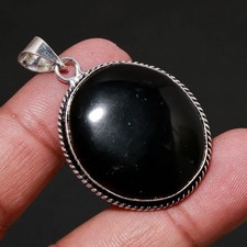 Pendentif bijou ancien design ethnique fait main pierre précieuse onyx noir 1...