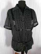 Chemisier léger blouse polyester noir à pois SOIE POUR SOI XL 42 noeud satin