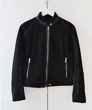 Blouson cuir vintage femme PRADA bombardier fourrure de mouton motard moto zi...