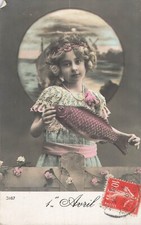 CP 1ER AVRIL PETITE NFILLE BANDEAU BIJOU AVEC POISSON
