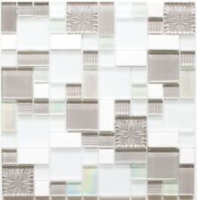 Mosaïque combinaison cristal pierre verre gris blanc pâle 88-MC659_f |10 plaques