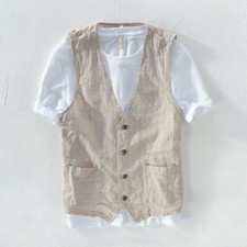 Homme Lin à Rayures Gilet