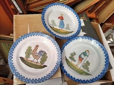 3 assiettes KG Lunéville XIXème décor Charolles Coq Paysans 