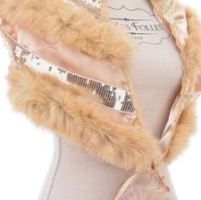 Chic boléro chale satin et fourrure véritable renard  beige taille unique
