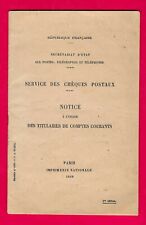 NOTICE - SERVICE DES CHEQUES POSTAUX - 1949 1er édition