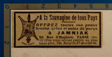 SAUVAGINE DE TOUS PAYS JAMNIAK soies de porc  publicité 1925 advert