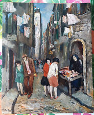 TABLEAU PEINTURE HUILE SUR PANNEAU FRED PAILHES LE HAVRE RUE ANIMÉE PROSTITUEE