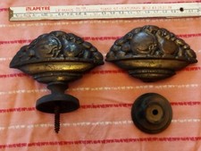 Ancienne paire d'embouts tringle rideaux bronze doré, Boule,  art déco nouveau 