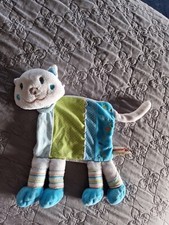 DOUDOU PLAT NICOTOY CHAT BLANC VERT BLEU POIS RAYURE 