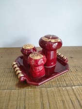 Serviteur Poivrière Salière Moutardier Bordeaux Doré Céramique Art Déco 