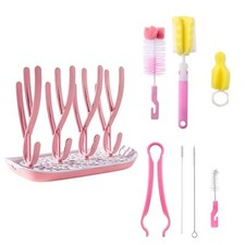 Séchoir pour Biberons de Bébé & 7 Brosse de Nettoyage pour Bouteille Rose Bib...