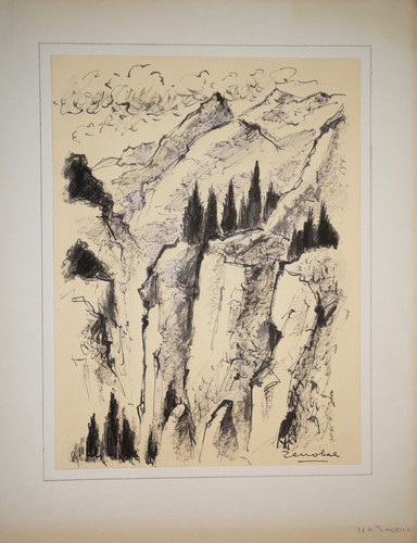 Dessin encre paysage haute - encre,