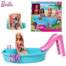 BARBIE SA PISCINE ET ACCESSOIRES... serviette plancha glace lunette champagne 