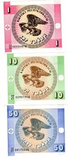 LOT SET SERIE 3 BILLETS Kyrgystan 1 10 50 TYIYN 1993 AIGLE NEUF UNC