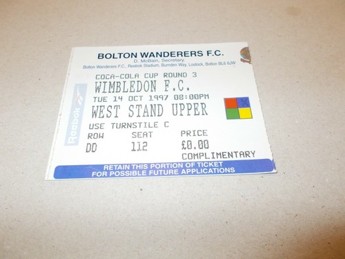Billet bolton wimbledon - billet, v