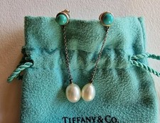 Tiffany & Co. Peretti Turquoise and Pearl 925 Silver CBTY Dangle Earrings. 