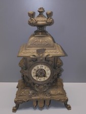 -ANCIENNE PENDULE BRONZE POIGNEES TETES de LION PIEDS GRIFFES MOUVEMENT JAPY  D