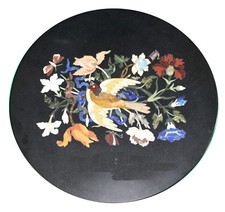 24 " Noir Marbre Centre Table Haut Incrustation Handmade Pietra Dura Travail