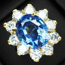 Bagues ovales en or 24 carats 925 saphir bleu vif scintillant 8,12 ct