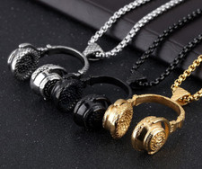 collier pendentif DJ casque audio chrome / noir / doré