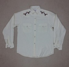 Chemise Western Brodé Canards Vintage 80s Alain Figaret Femme L Blanc Poches