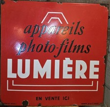 RARE Plaque Émaillée LUMIÈRE Appareils Photo Films 60x60 Vitracier Neuhaus.