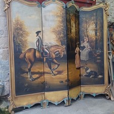 Paravent romantique 19e peint