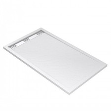 Receveur de douche effet pierre blanc - caniveau - 100 x 80 cm - Pedra AURLANE