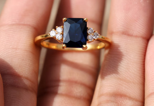 Bague saphir bleu plaqué - , or