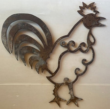 Grand porte clés mural COQ métal fer découpé déco nature vintage Brut Forgé XX