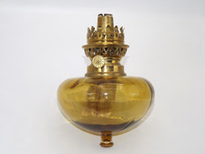 Large French Antique Amber Glass Oil Lantern Reservoir Brass Wick Holder 5583
