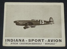 RARE CARD INDIANA SPORT - AVION 1935 AVIATION CAUDRON RENAULT BENGALI H. BOUCHER