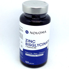 NOVOMA ZINC BISGLYCINATE -  120 GELULES - 01/2028  immunité Peau Cheveux