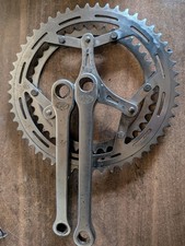 Pédalier double plateaux 52/40 dents acier chromé vélo ancien vintage marque CRP