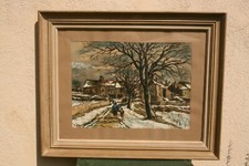 tableau peinture aquarelle gouachée signée bas à gauche dédiée à Mme Vuillard**