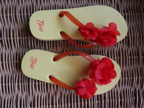 Tongs fleurs orange rouge - fleurs, orange/rouge
