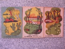 3 CARTONS PUBLICITAIRES PORTE-CALENDRIER ANCIENS MYOPIE CHAPERON ROUGE CHASSEUR