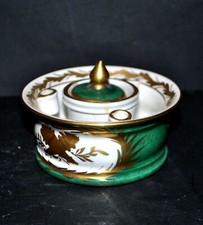 MEHUN Pillivuyt, Encrier Empire en porcelaine à décor d'abeilles dorées 1890