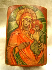 ANCIEN COFFRET ICONE RUSSE PEINTURE MINIATURE RELIGIEUSE BOITE RELIGIOUS BOX
