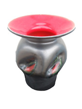 Vase ceramique noire intérieur émaillé rouge vers 1950 style Chambost Jouve