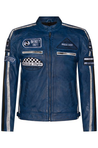 Veste moto cuir - de, bleu