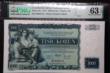 Billet 1000 Korum Tchécoslovaquie 1934 PMG 63 UNC EPQ