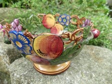 Malicorne Paul Lecomte Corbeille en faience Barbotine fruits bon état 18cm diam